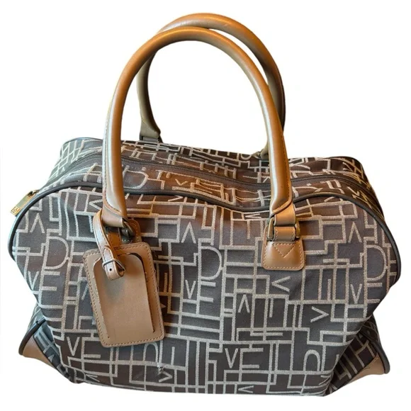 Vintage Diane Von Furstenberg DVF Logo Pattern Overnight Tote Travel Bag - Picture 2 of 11